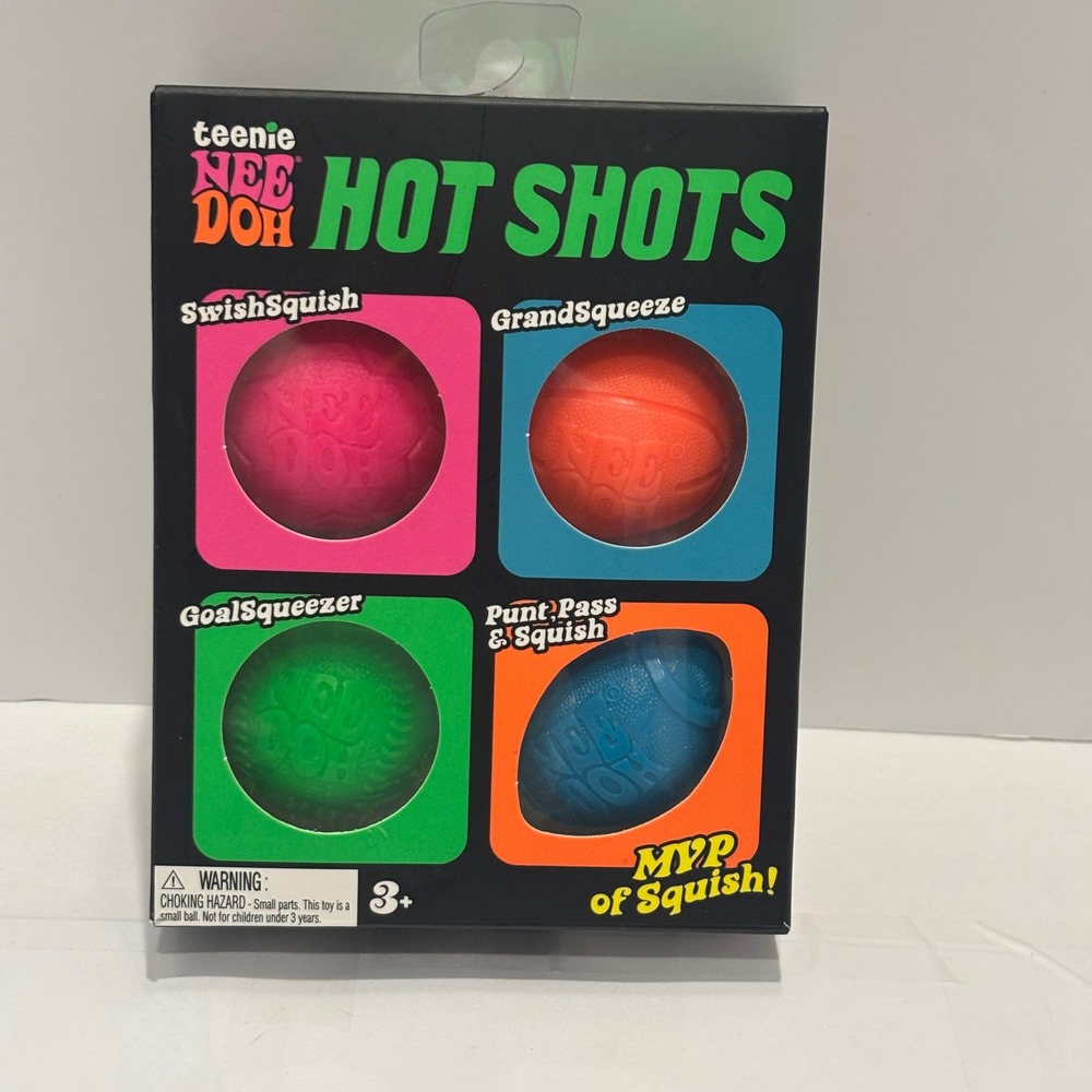 Schylling Teenie NeeDoh Hot Shots Sports Stress Balls 4-Pack Fidget Toy Set